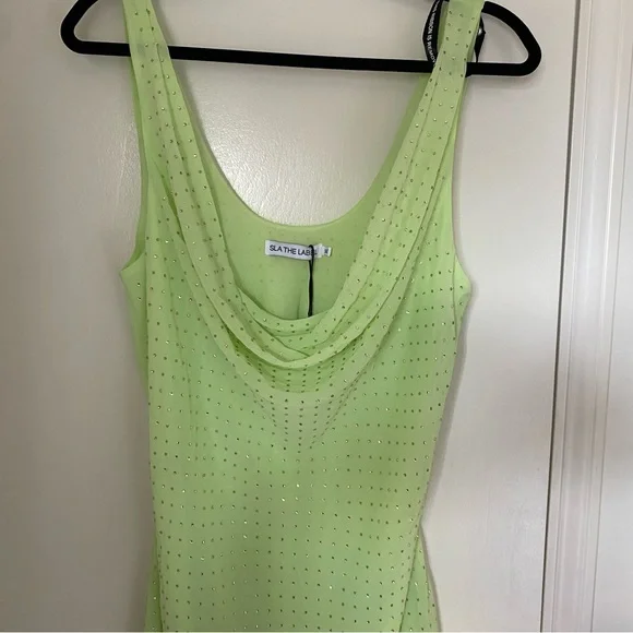 SLA the Label embellished Lime Green Mini Dress - Picture 5 of 6